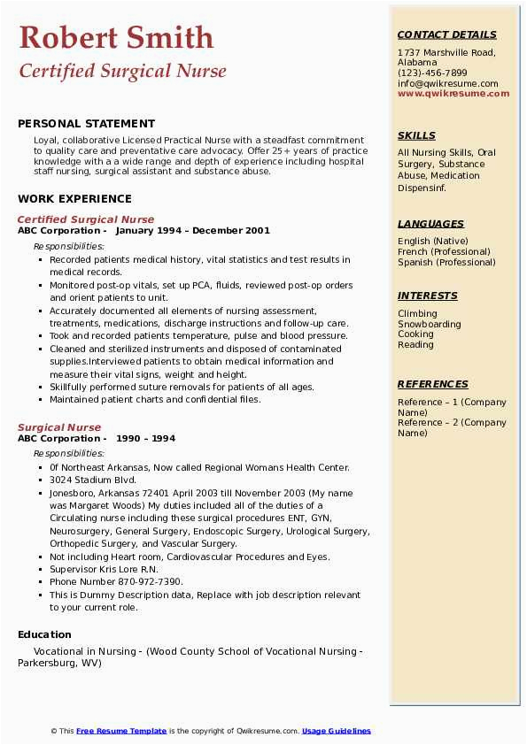 Sample Rn Resume with 25 Years Of Hospital Experience Surgical Nurse Resume Samples