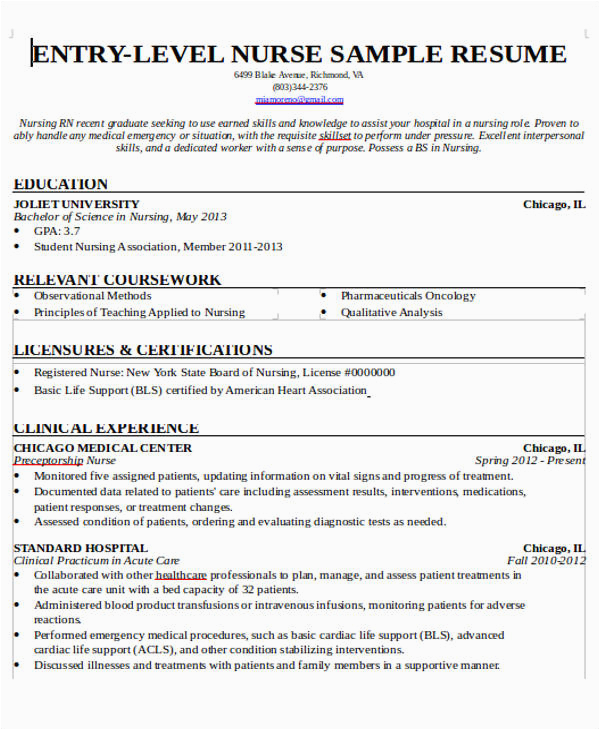 Sample Rn Resume with No Experience Free 7 Sample New Nurse Resume Templates In Ms Word