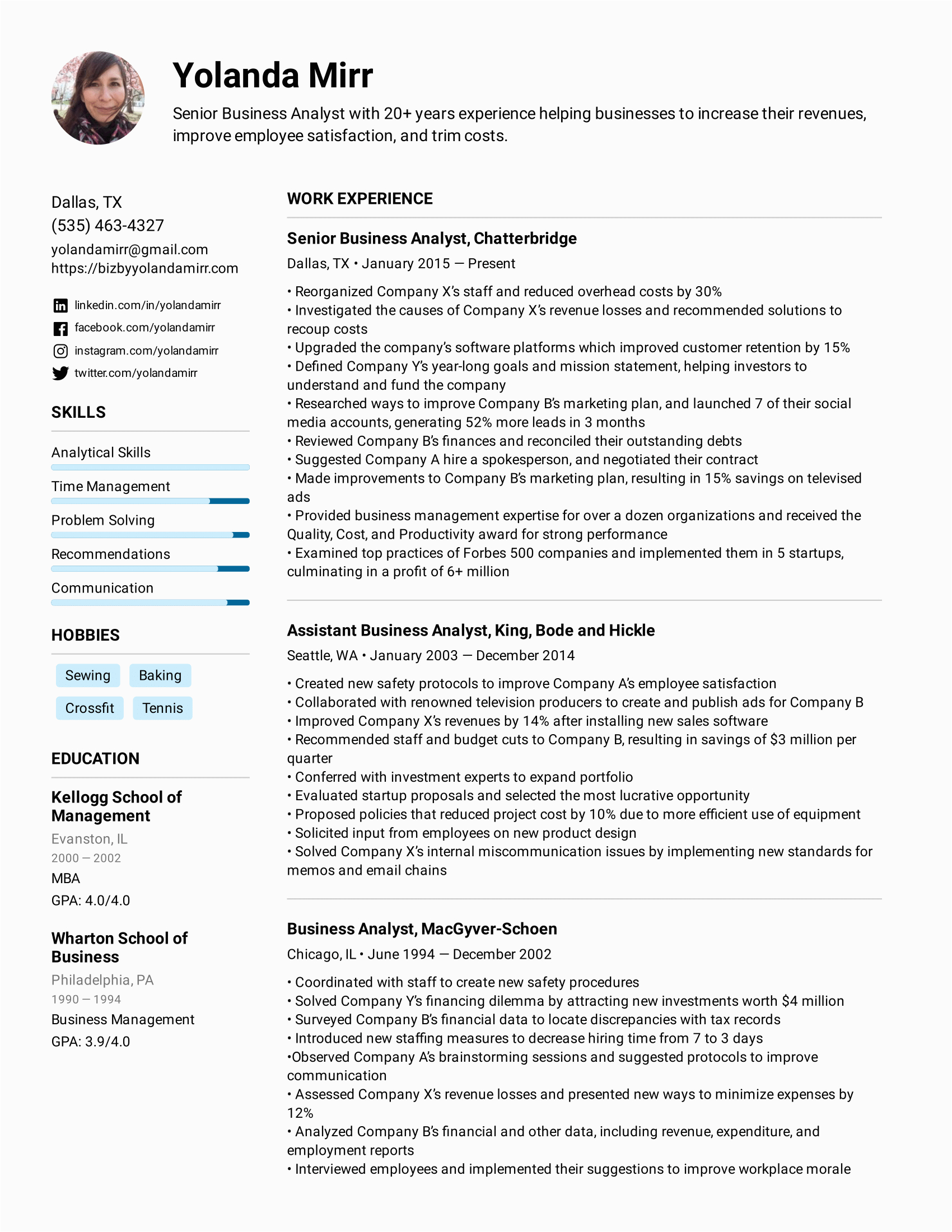Sample S Of Business Analyst Resume Business Analyst Resume Example & Writing Tips for 2021