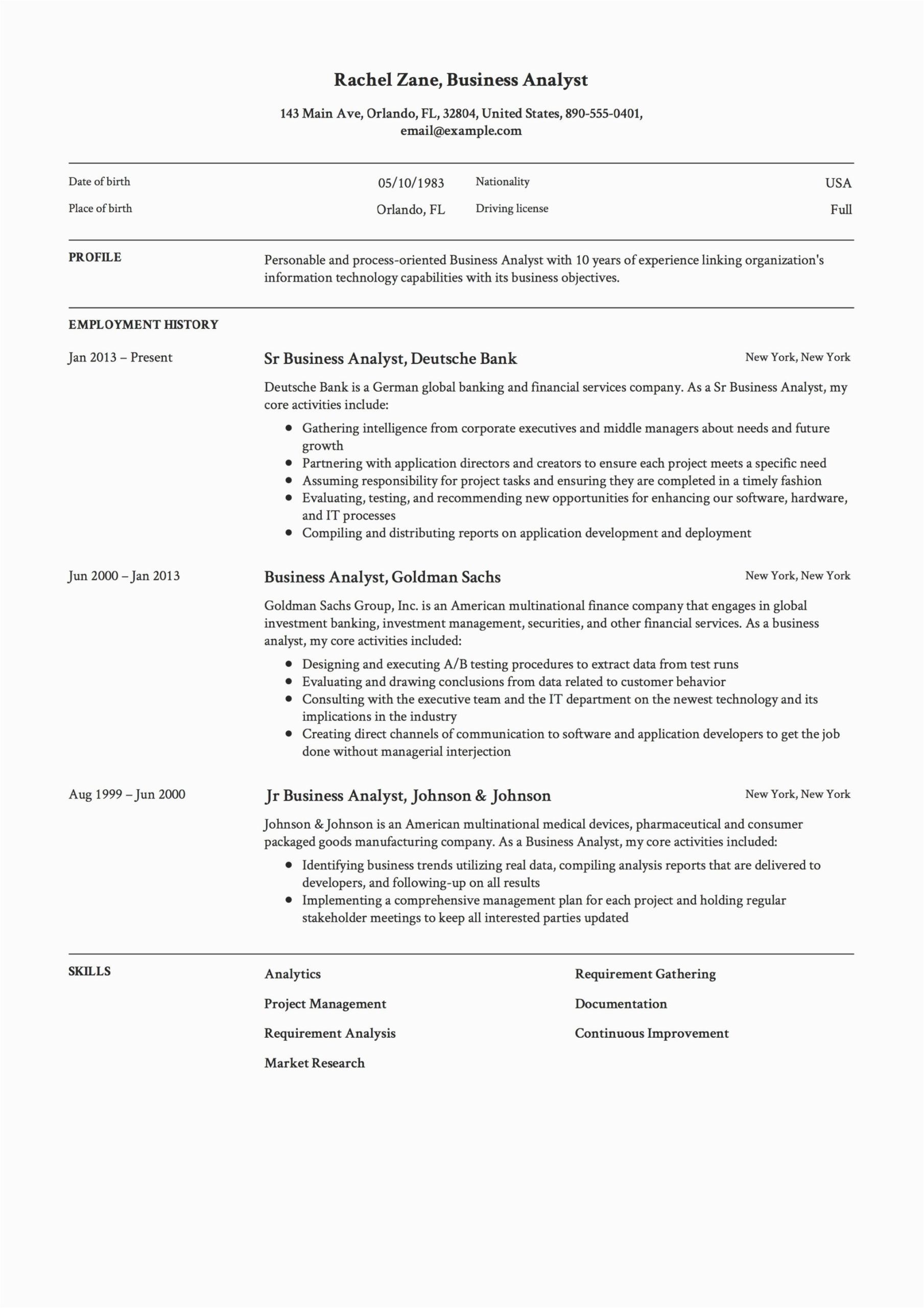 Sample S Of Business Analyst Resume Business Analyst Resume & Guide 12 Templates Pdf