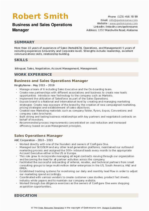 Sample Sales and Operations Manager Resume Sales Operations Manager Resume Samples