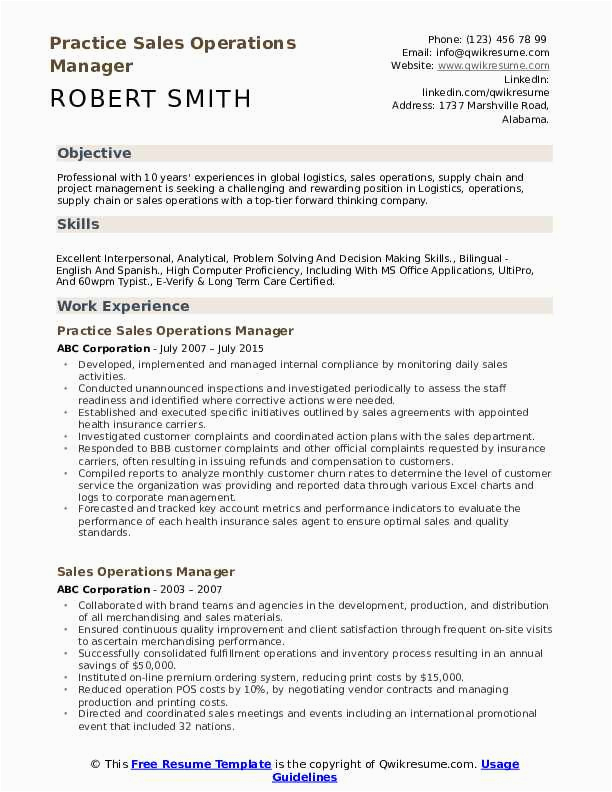 Sample Sales and Operations Manager Resume Sales Operations Manager Resume Samples