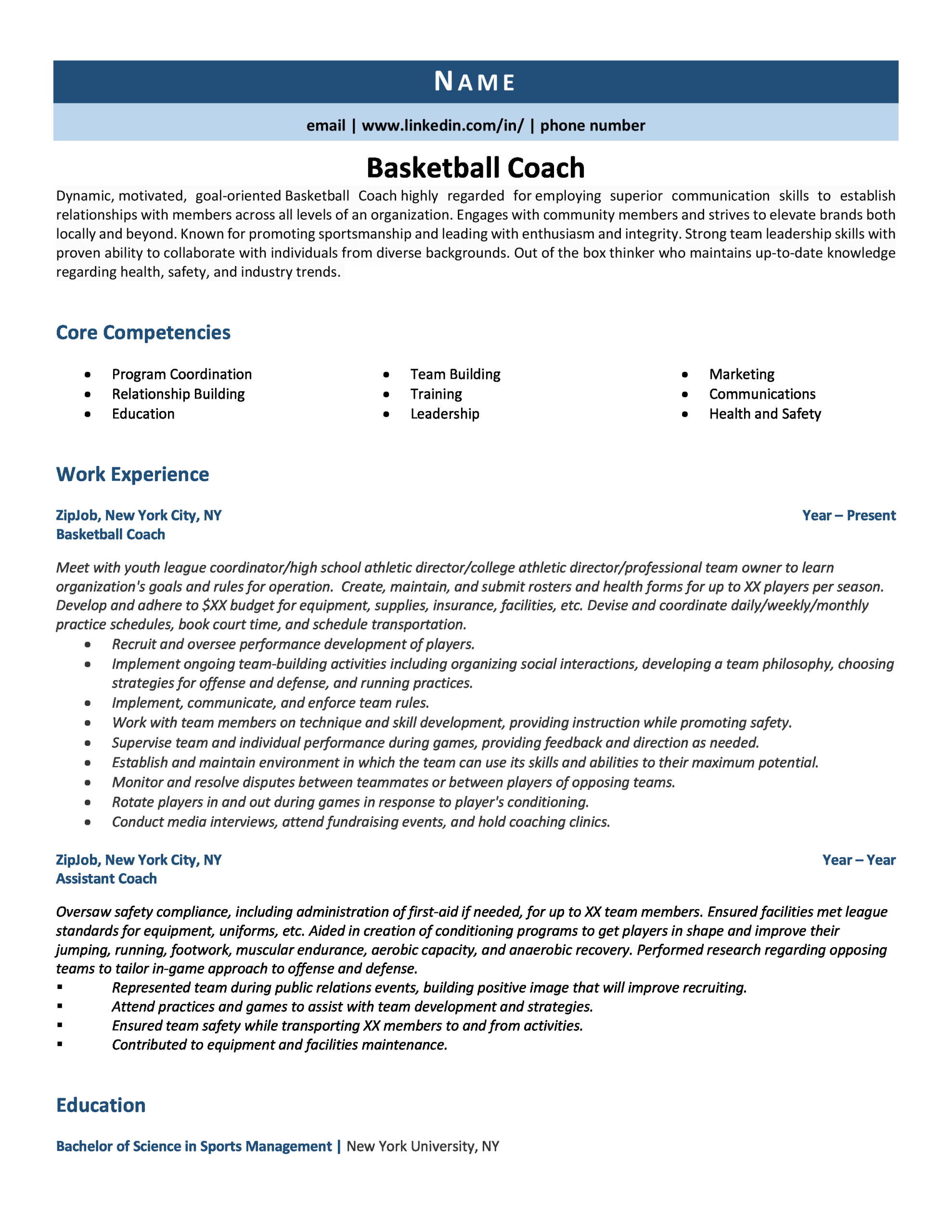 Samples Of A College Coaching Resume Basketball Coach Resume Example & Guideyour Plete Guide On How to
