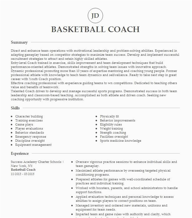 Samples Of A College Coaching Resume Basketball Coach Resume Sample Coach Resumes