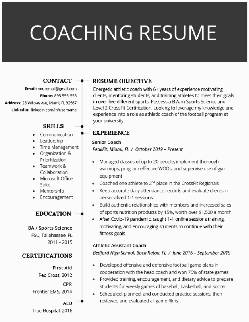 Samples Of A College Coaching Resume Coaching Resume Example and Writing Guide