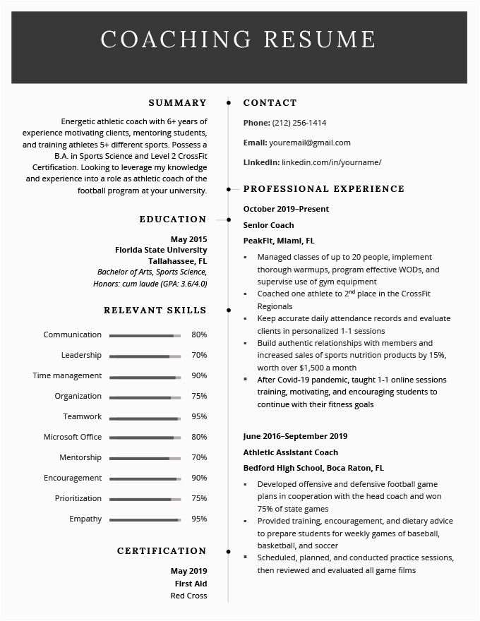 Samples Of A College Coaching Resume Coaching Resume Sample & Writing Tips
