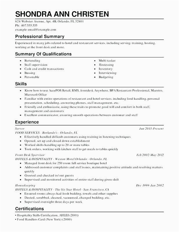 Samples Of A Combination Resume for Restaurant Management 2023 Food Service Manager Resume Inspirational Resume for Food Service