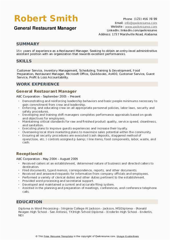 Samples Of A Combination Resume for Restaurant Management 2023 Restaurant Manager Resume Samples
