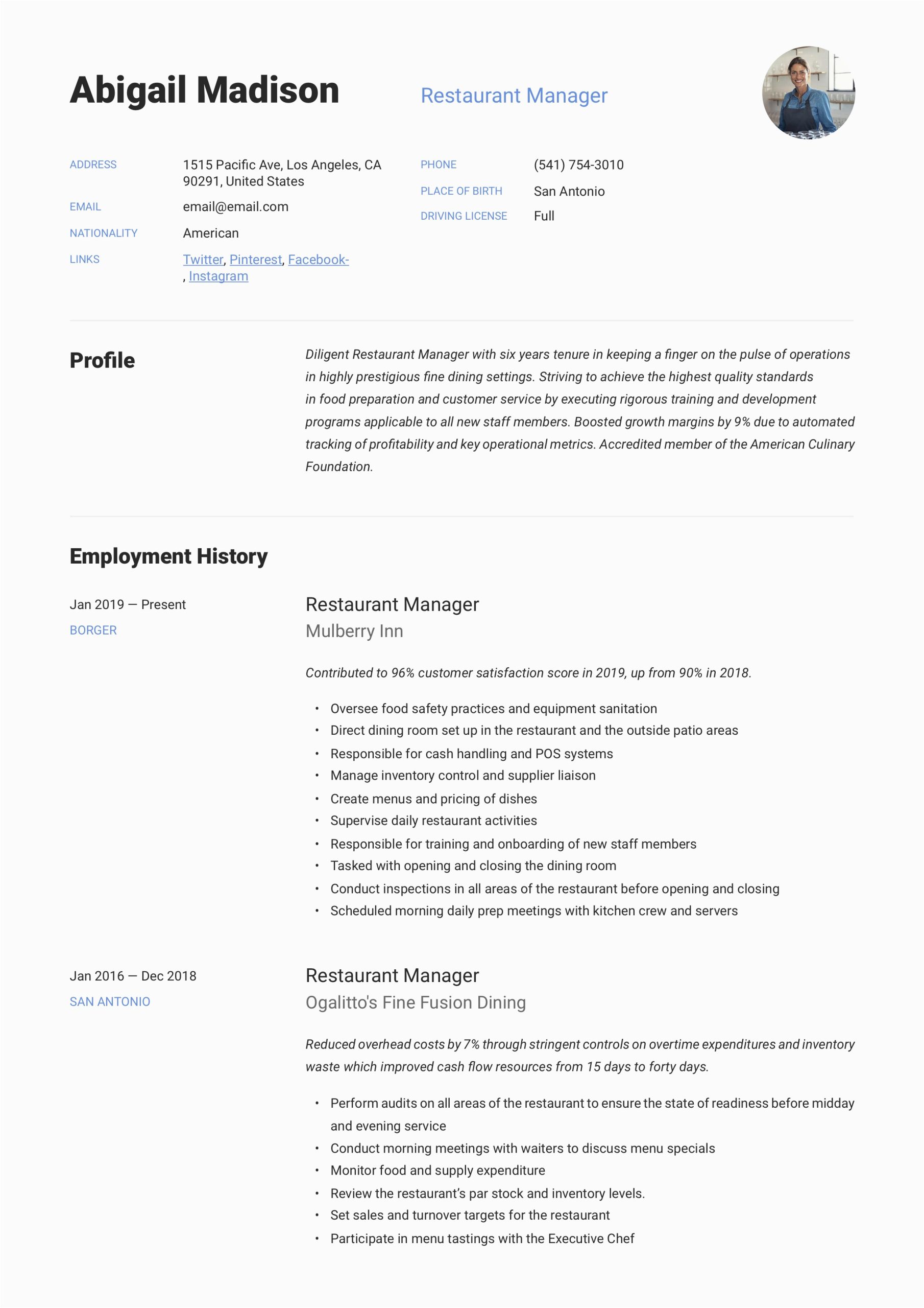 Samples Of A Combination Resume for Restaurant Management 2023 Restaurant Manager Resume & Writing Guide 12 Examples