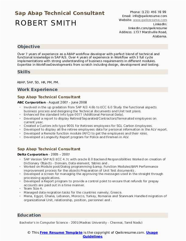 Sap Abap Sample Resume 4 Years Experience Sap Abap Technical Consultant Resume Samples