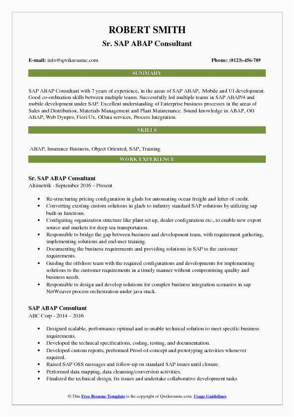 Sap Abap Sample Resume for 4 Years Experience Abap Consultant Resume Samples