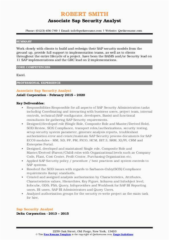Sap Basis and Security Sample Resumes Sap Security Analyst Resume Samples