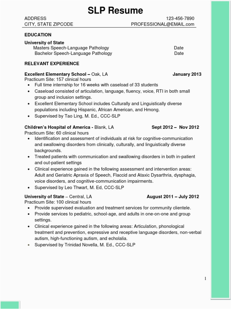 Slp Grad School Application Resume Sample Sample Slp Grad Student Potential Cf Resume