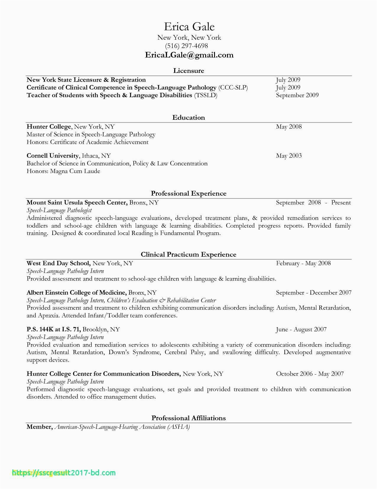 Slp Grad School Application Resume Sample Speech Language Pathology Graduate Student Resume Paycheck Stubs