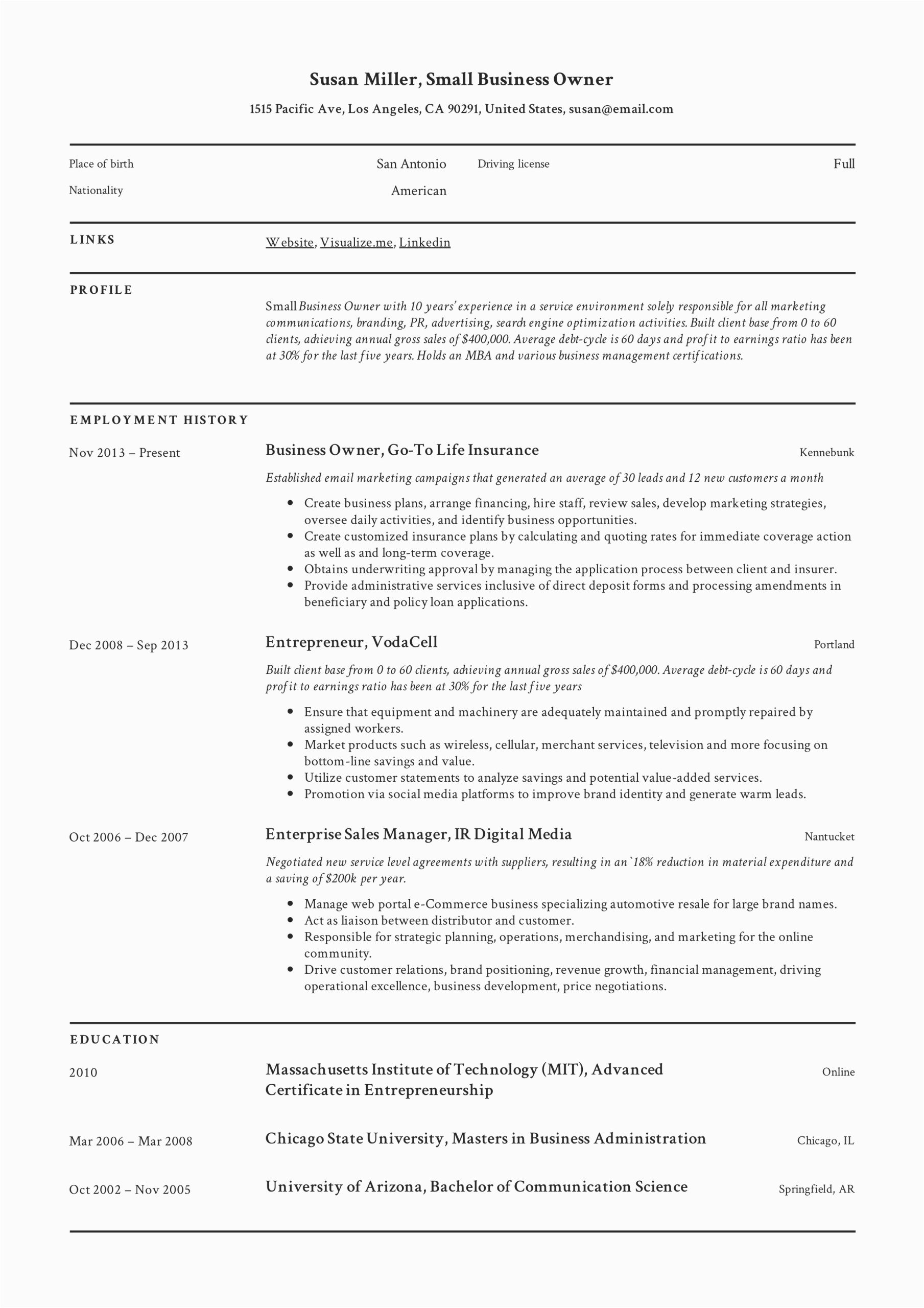 Small Business Owner Job Description Sample Resume Small Business Owner Resume Guide 12 Examples Pdf