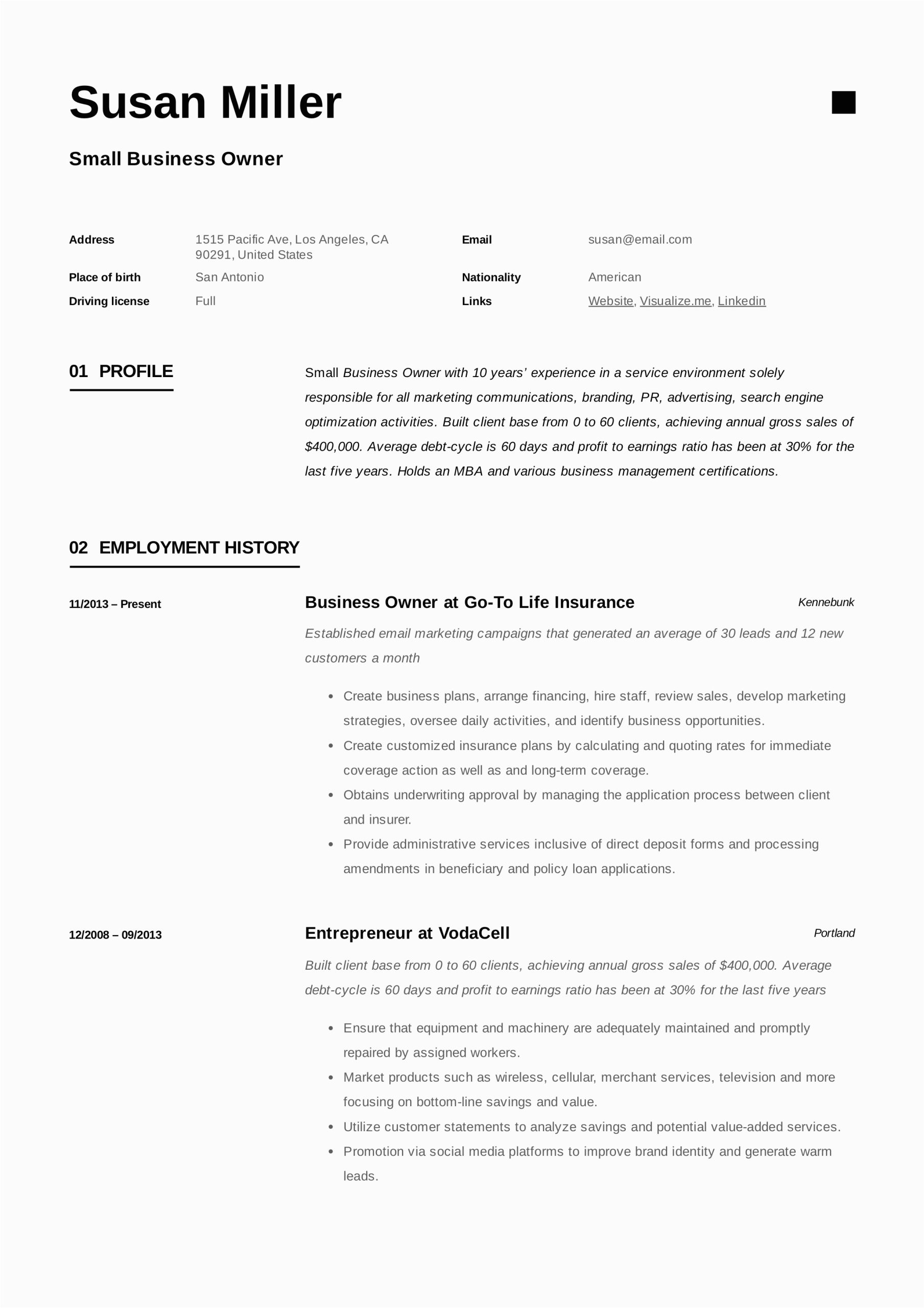 Small Business Owner Job Description Sample Resume Small Business Owner Resume Guide 12 Examples Pdf