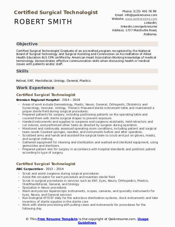 Surgical Tech Resume Sample No Experience Certified Surgical Technologist Resume Samples