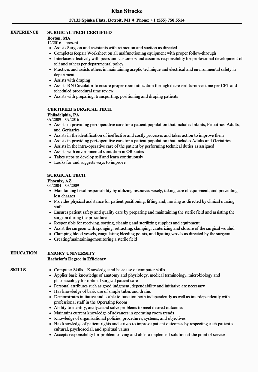 Surgical Tech Resume Sample No Experience Surgical Tech Resume