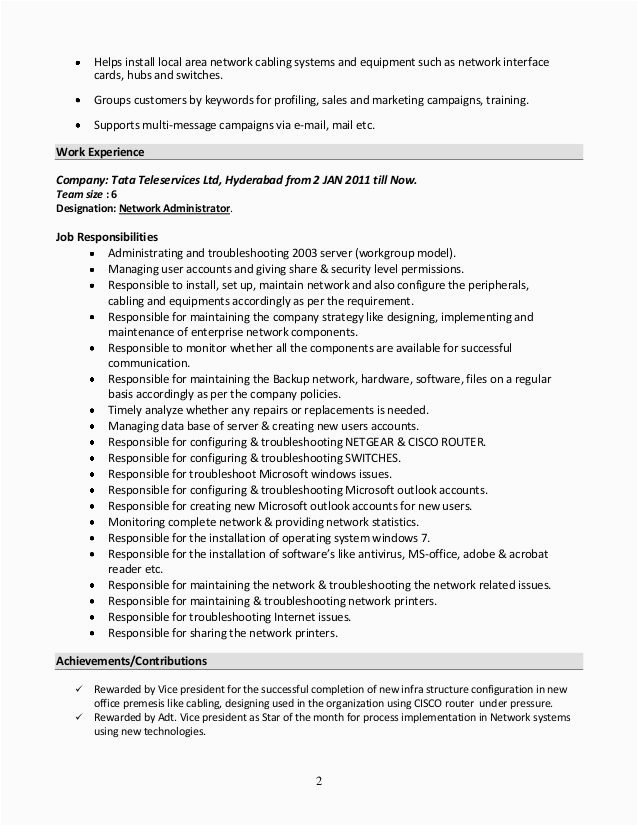 System Administrator Sample Resume 2 Years Experience Resume Windows System Administrator Specialist S Opinion