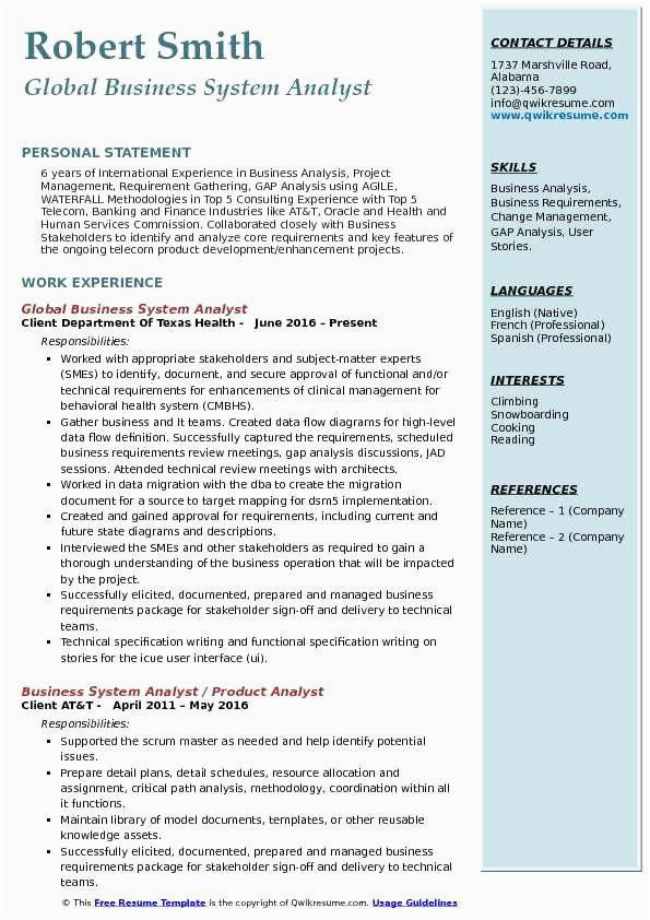 System Analyst User Story Sample Resume Business Analyst Resume User Stories