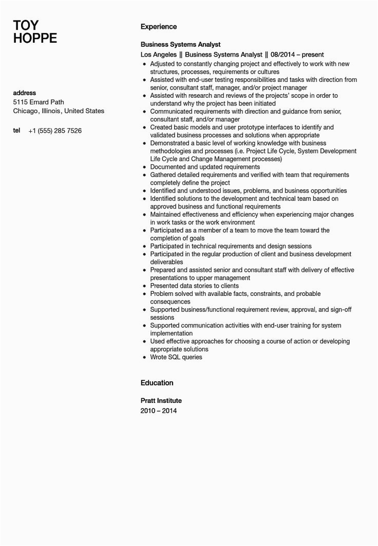 System Analyst User Story Sample Resume Business Systems Analyst Resume Sample