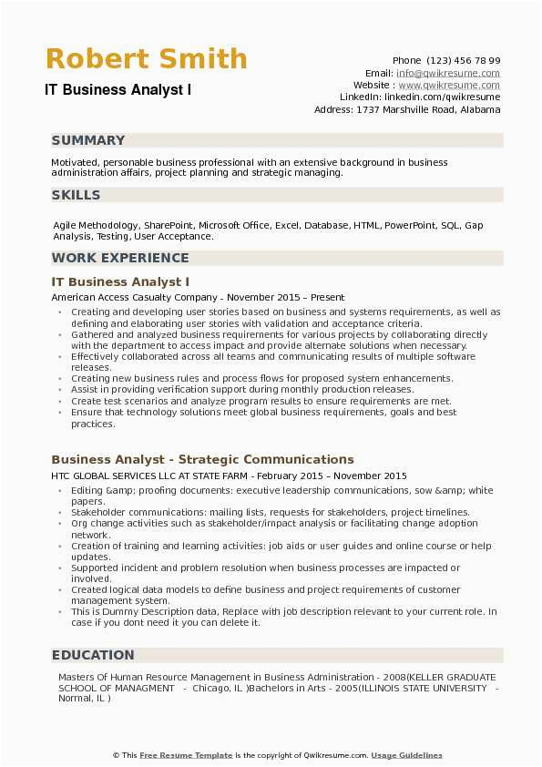 System Analyst User Story Sample Resume It Business Analyst Resume Samples