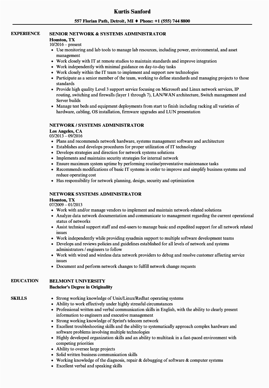 Systems and Network Administrator Resume Sample Network Systems Administrator Resume Samples