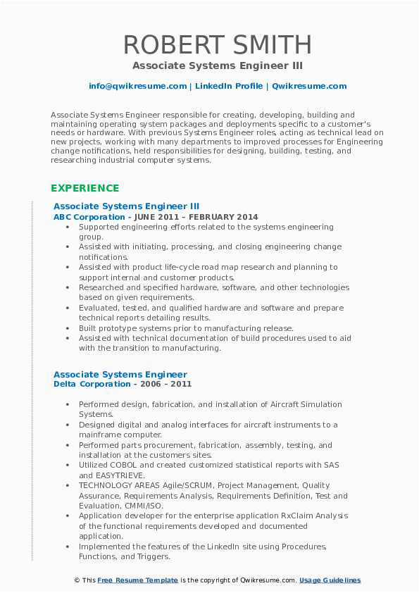 Systems Engineer Medical Device Resume Samples associate Systems Engineer Resume Samples