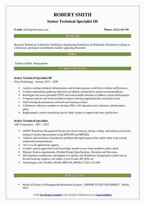 Systems Technical Sr Specialist Resume Samples Senior Technical Specialist Resume Samples