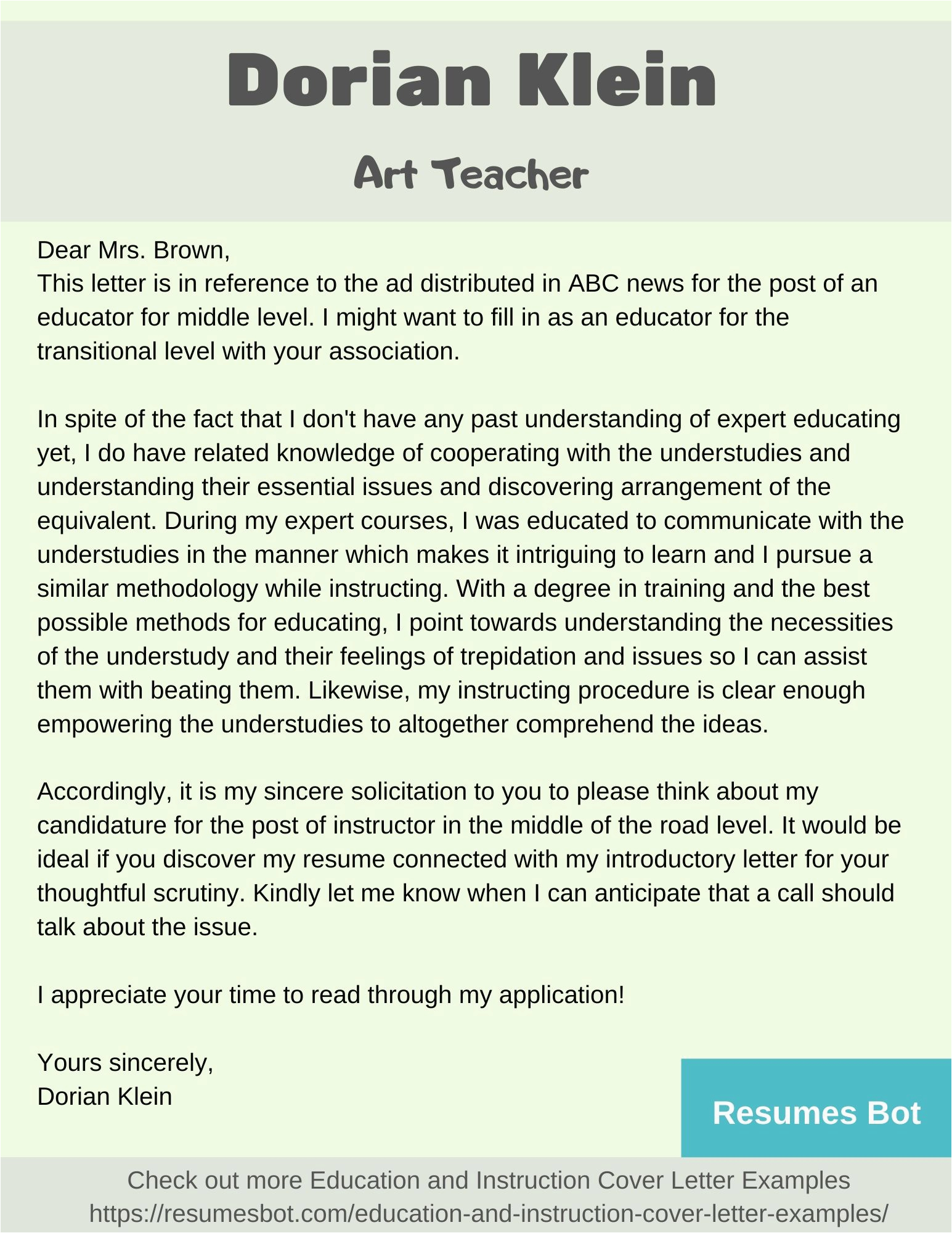 Teacher Resume and Cover Letter Samples Art Teacher Cover Letter Samples & Templates [pdf Word