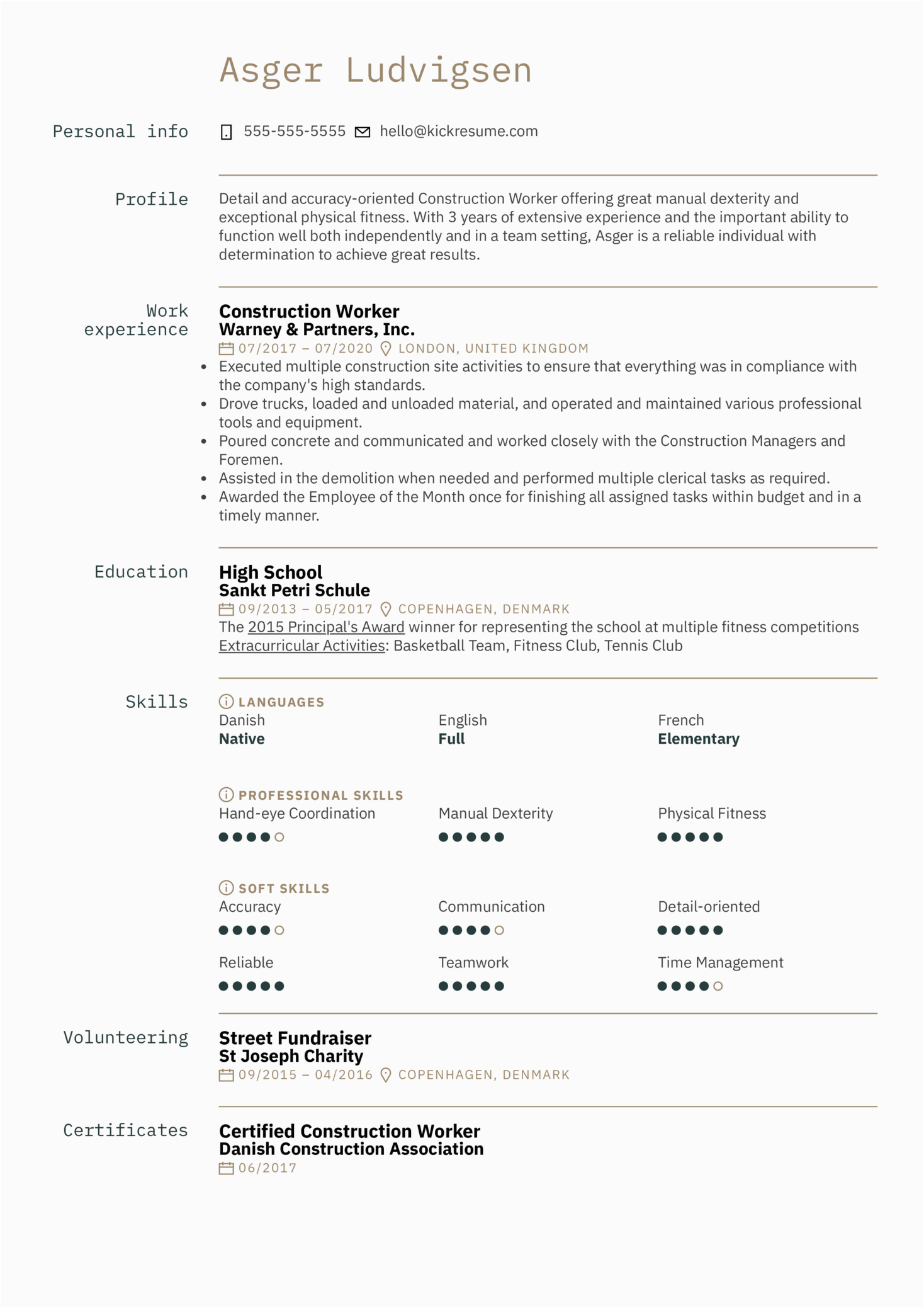 Up to Work Free Resume Template Free Construction Resume Example