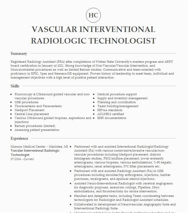 Va Hospital Mri Tech Resume Samples Interventional Radiologic Technologist Rotating Resume Example Vcu