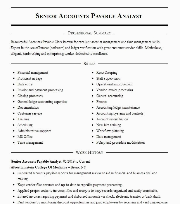 Accounts Payable Sample Resume In New York Accounts Payable Analyst Sap Resume Example the Dannon Pany