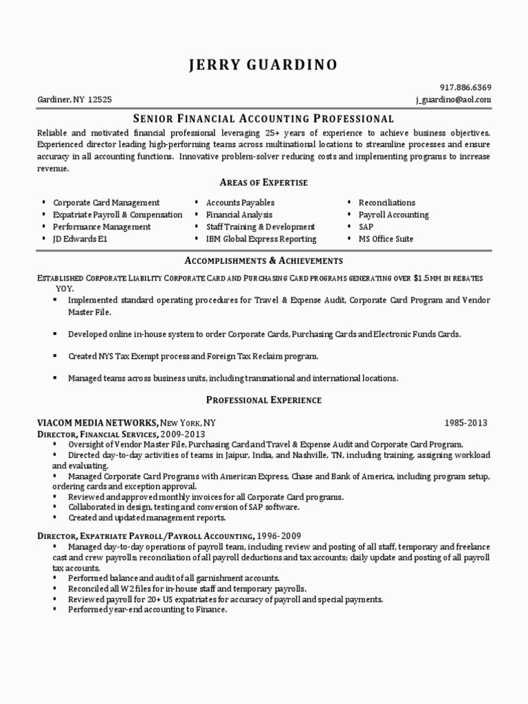 Accounts Payable Sample Resume In New York Director Accounts Payable Corporate Card Administration In New York