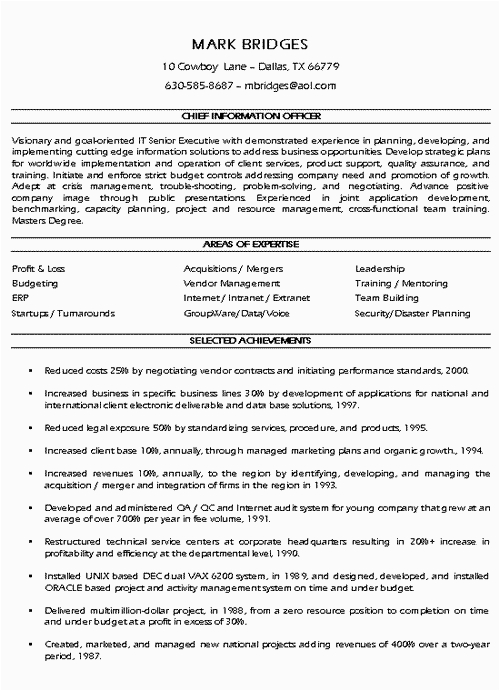Achievement Based Resume and Sample and Ceo Cio Technology Executive Resume Example Sample
