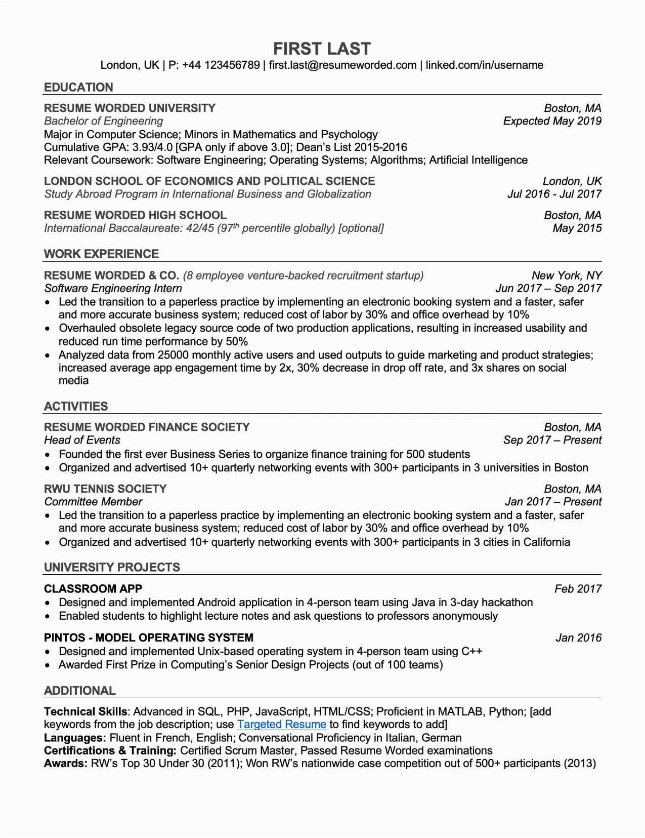 Ats Compliant Resume Template Free Download Professional ats Resume Templates for Experienced Hires