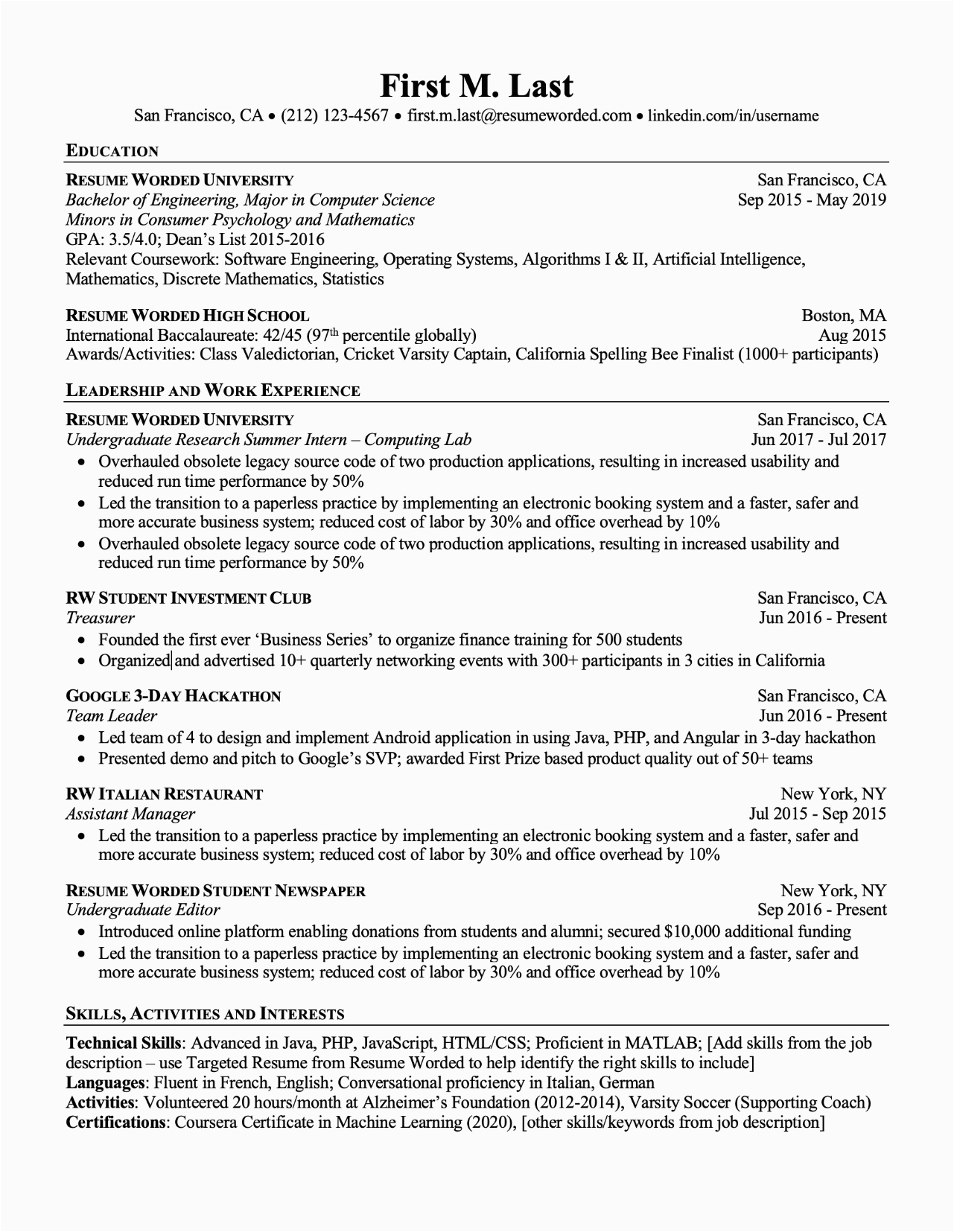 Ats Compliant Resume Template Free Download Professional ats Resume Templates for Experienced Hires