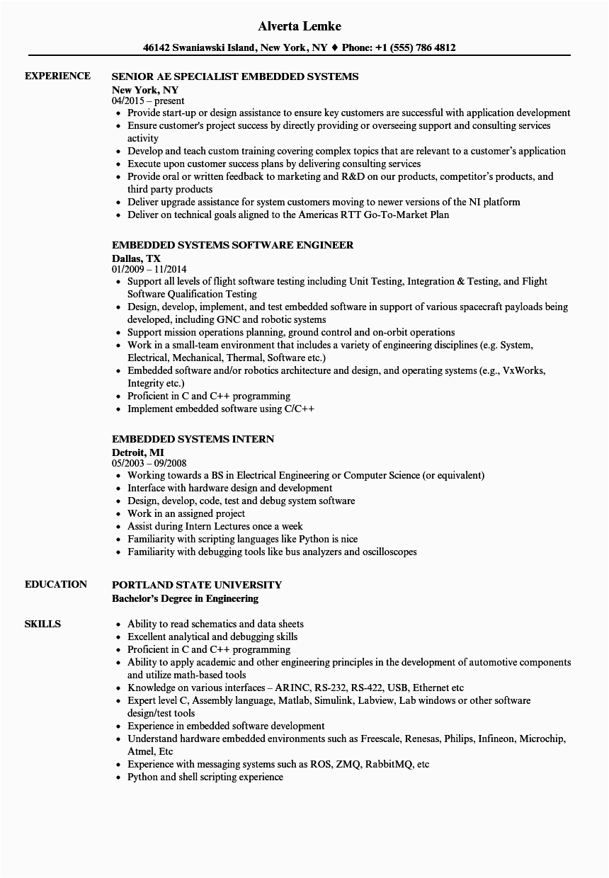 Automotive Embedded software Engineer Resume Samples Sample Resume for Embedded software Engineer Experienced Most Freeware