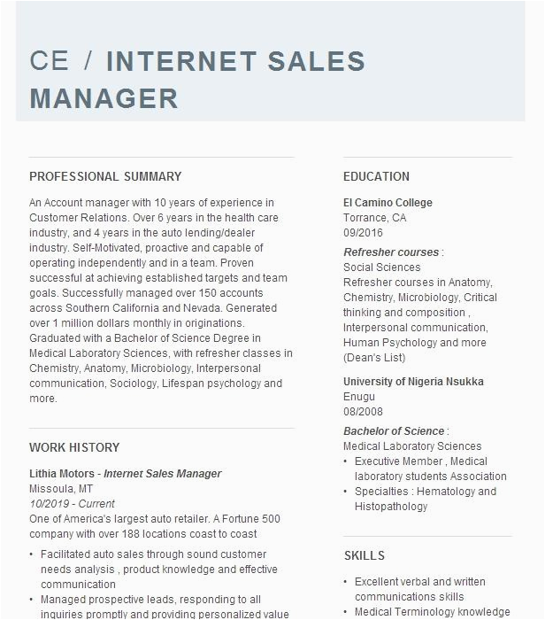 Automotive Internet Sales Manager Resume Sample General Sales Manager Bdc Internet Manager Resume Example Plattner