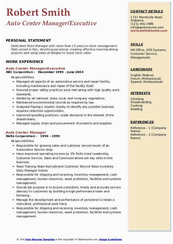 Automotive System Project Manager Resume Sample Auto Center Manager Resume Samples