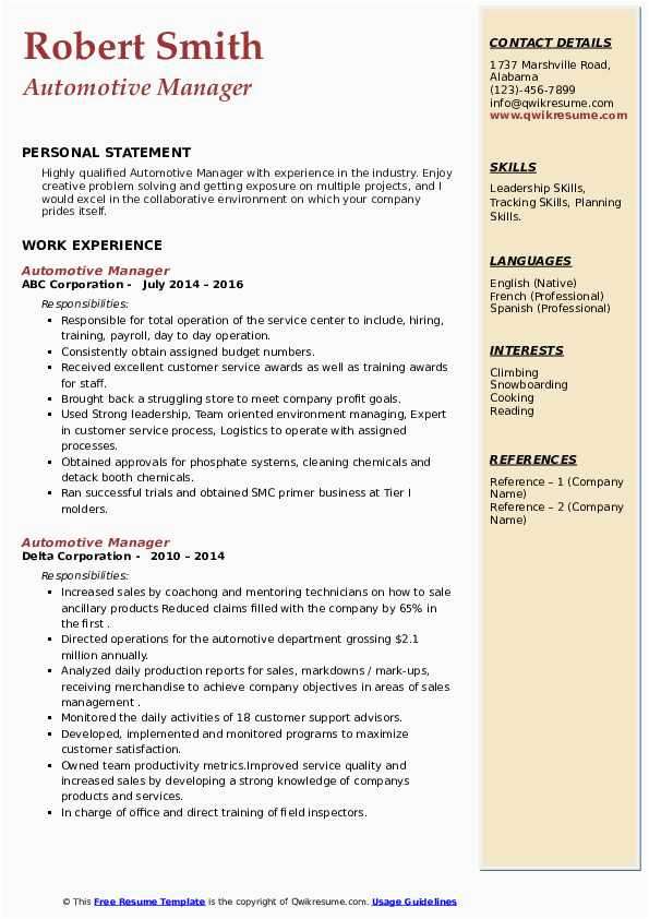 Automotive System Project Manager Resume Sample Automotive Manager Resume Samples