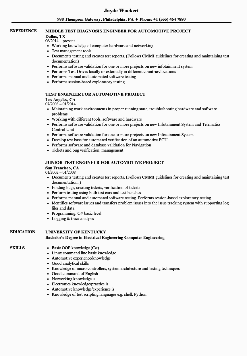 Automotive System Project Manager Resume Sample Automotive Project Engineer Resume Samples