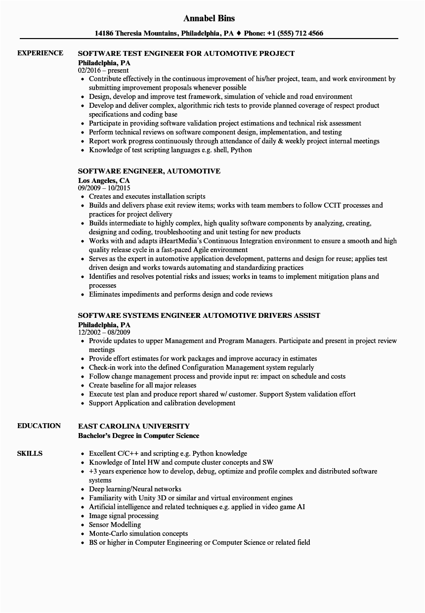 Automotive System Project Manager Resume Sample software Engineer Automotive Resume Samples