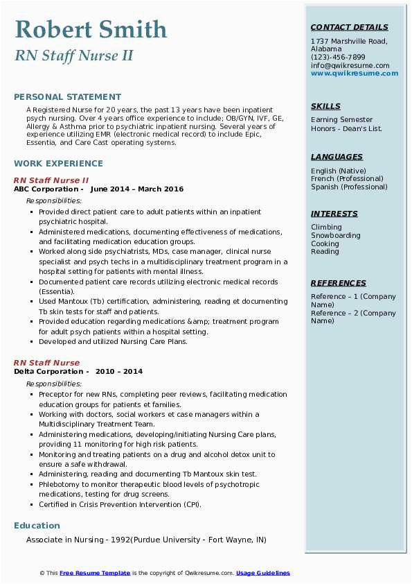 Awesome 2nd Year Nurse Resume Samples Rn Staff Nurse Resume Samples