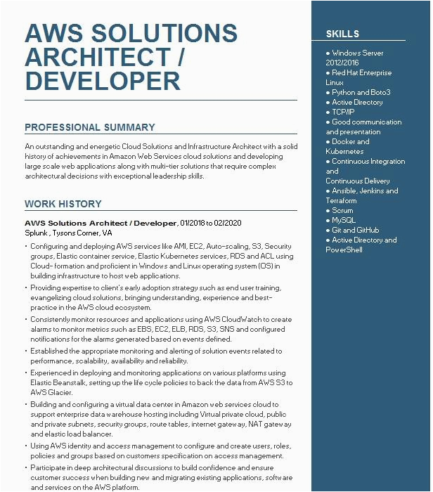 Aws Certified Developer associate Resume Sample Aws solutions Architect Developer Resume Example Sysco Houston Texas