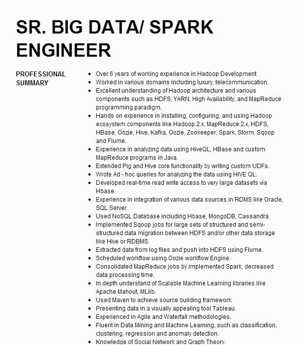 Big Data Spark Developer Sample Resume Senior Big Data Developer Spark Resume Example Jpmorgan Chase & Co