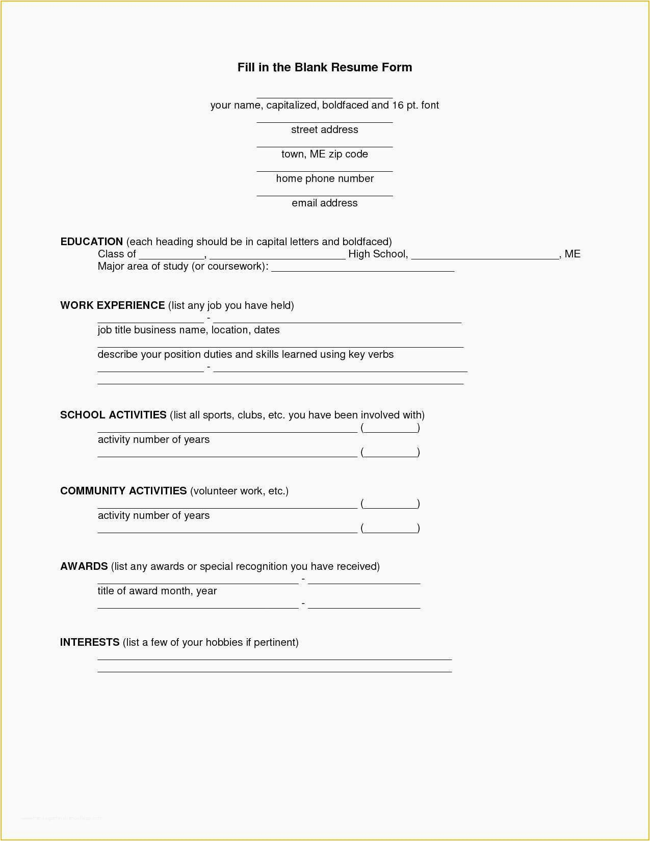 Blank Resume Template for College Students Free Resume Outline Template Free Resume Templates Cv
