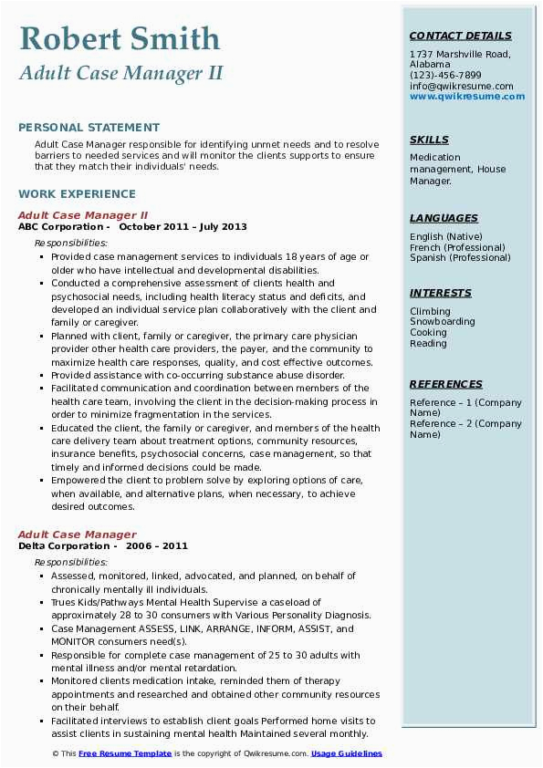 Case Manager Volunteer with Adult Resume Samples Adult Case Manager Resume Samples