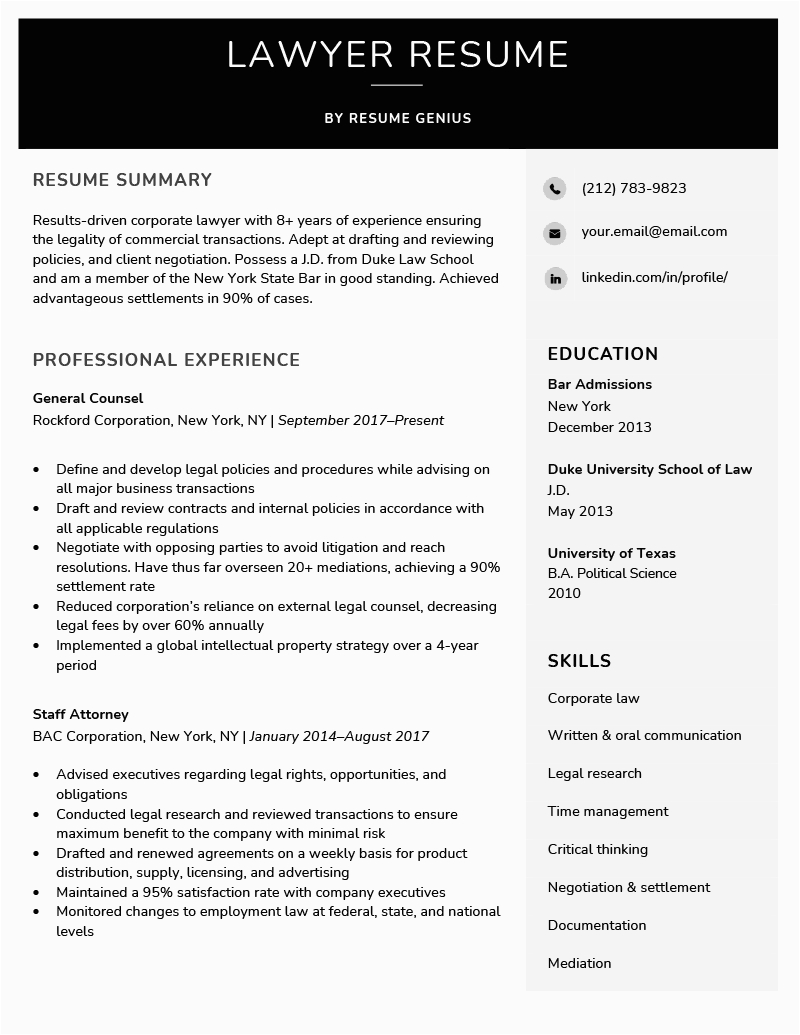 Case School Of Law Sample Resume Lawyer Resume Samples & 4 Writing Tips