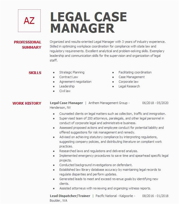 Case School Of Law Sample Resume Legal Case Manager Resume Example Anthem Management Group Desoto Texas